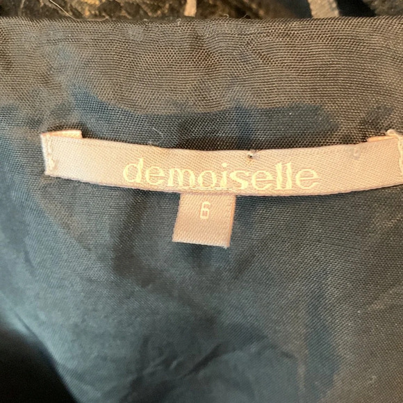 DEMOISELLE size 6 jacquard pleated midi dress black satin waist scoop neck - Picture 11 of 11